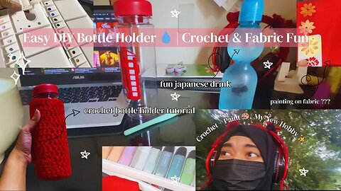 🧶 How to Crochet a Water Bottle Holder | Easy DIY Tutorial + Fabric Painting Ideas 🎨✨