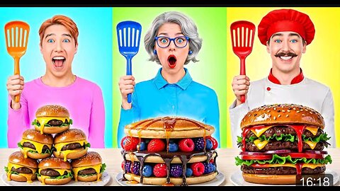 "Fun Eating challenges " kids food video, Giant Burger 🍔😲