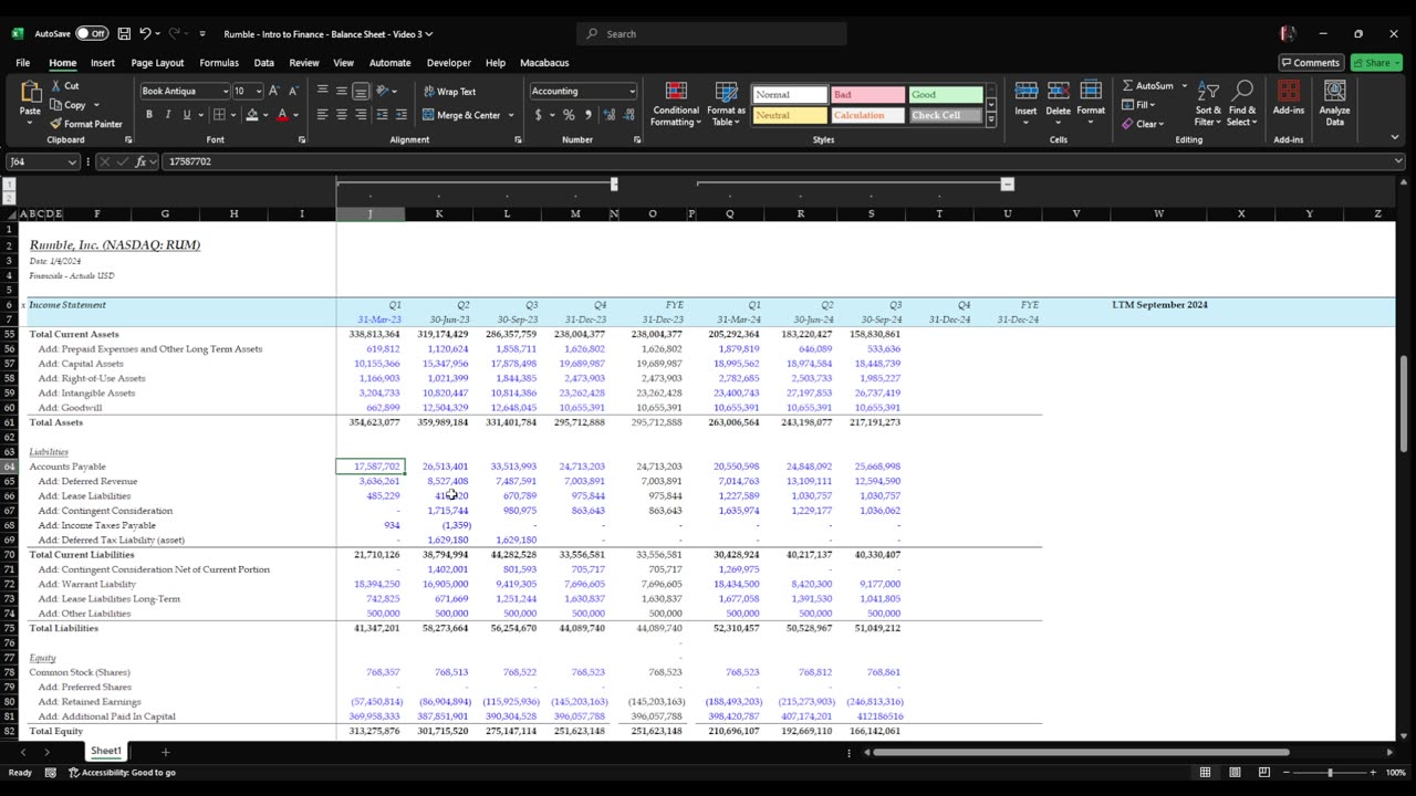 Excel Class - Creating a Balance Sheet Part II