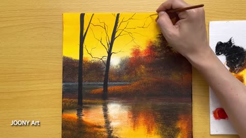 How to Draw a Sunset Lake _ Acrylic Painting for Beginners