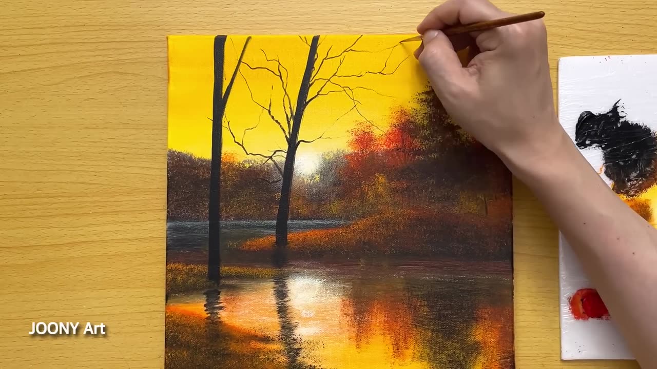 How to Draw a Sunset Lake _ Acrylic Painting for Beginners