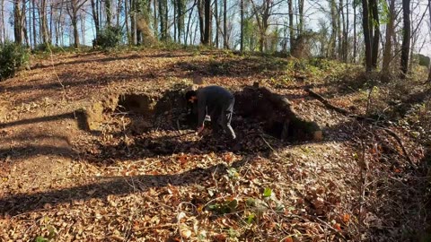 Building an Underground Mud Shelter with Fireplace | Bushcraft Winter Camping with My Dog
