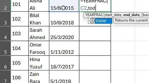 Excel Trick: Calculating an Employee’s Tenure in Years (Including Fractional Years)