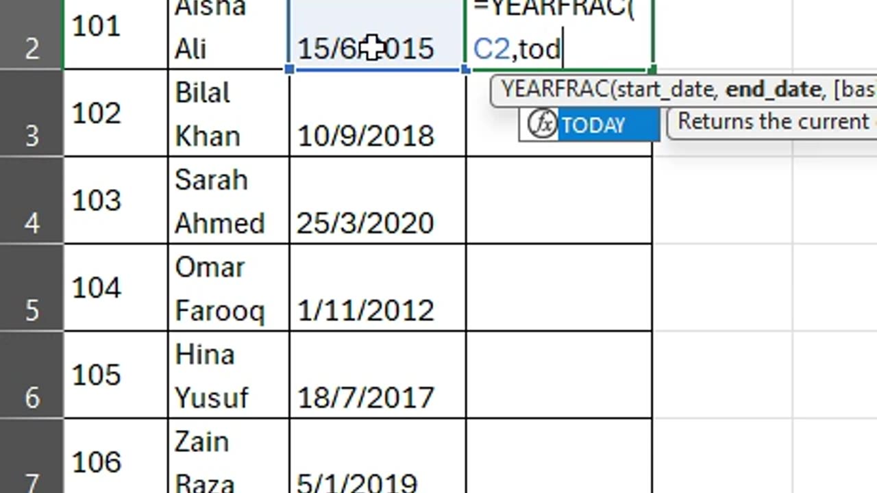 Excel Trick: Calculating an Employee’s Tenure in Years (Including Fractional Years)