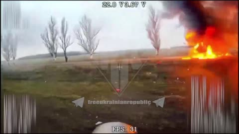 A Russian fiber optic drone strike on a pickup truck carrying AFU personnel.