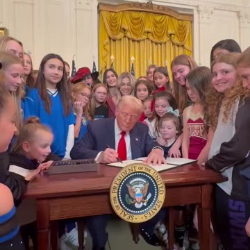 President Donald J. Trump signs an executive order to ban men in women's sports…