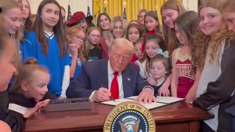 President Donald J. Trump signs an executive order to ban men in women's sports…