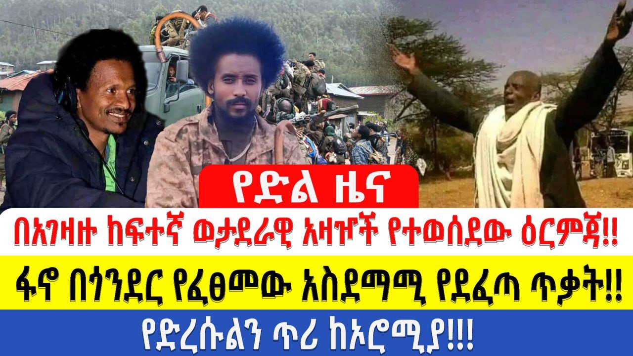 የድል ዜና በአገዛዙ ከፍተኛ ወታደራዊ አዛዦች የተወሰደው ዕርምጃ!! ፋኖ በጎንደር የፈፀመው አስደማሚ የደፈጣ ጥቃት!! የድረሱልን ጥሪ ከኦሮሚያ!!!