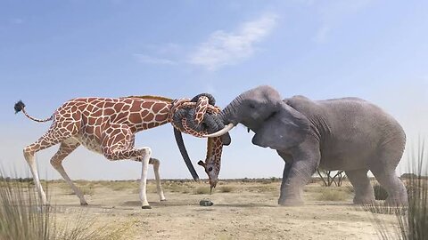 Girrafe VS Elephant | Fight for Water