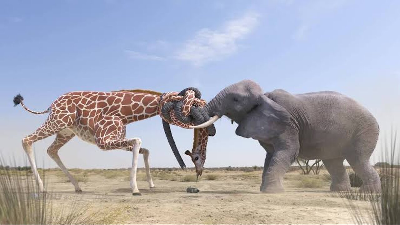 Girrafe VS Elephant | Fight for Water