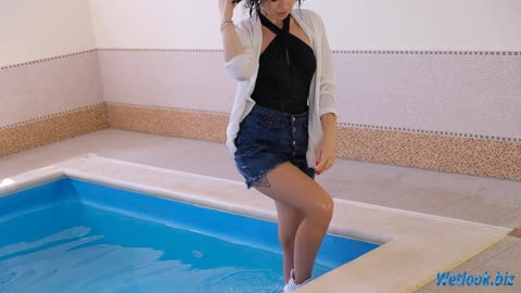 Wetlook jeans skirt