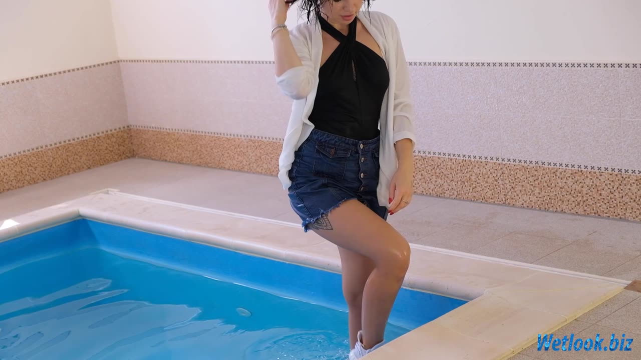 Wetlook jeans skirt