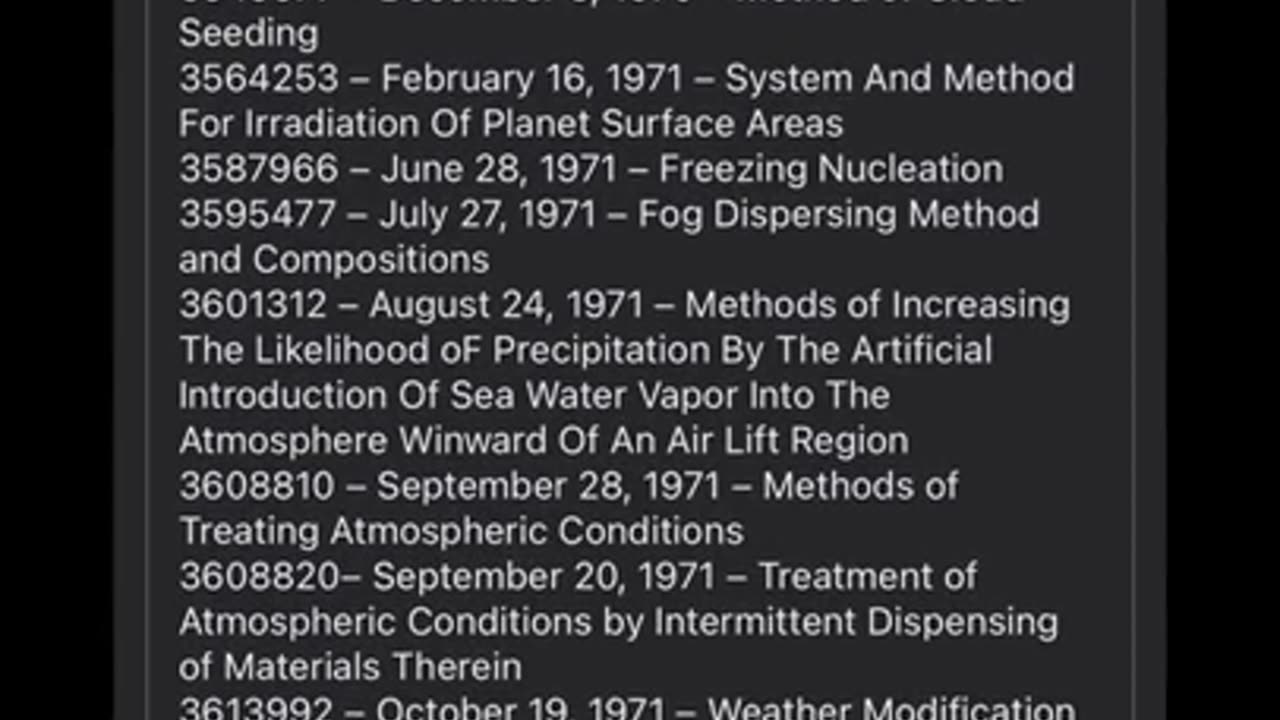 List of Geoengineering Patents 1891-2023