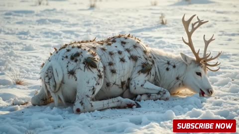 A reindeer was injured by barnacles and parasites, A rescue team successfully rescued the reindeer.