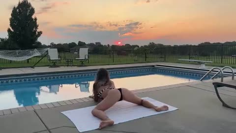 Seeking inner peace - Bikini yoga by the pool