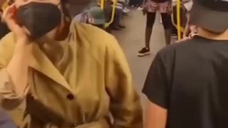 She gets angry because she doesn't want to see dogs in Berlin subway.