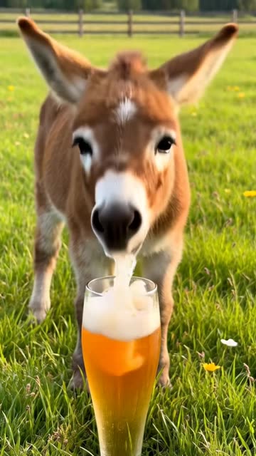 Baby Donkey Drinking Beer