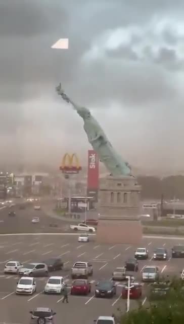 Gusty winds topple a Statue of Liberty replica in Guaíba, Brazil #SHORT