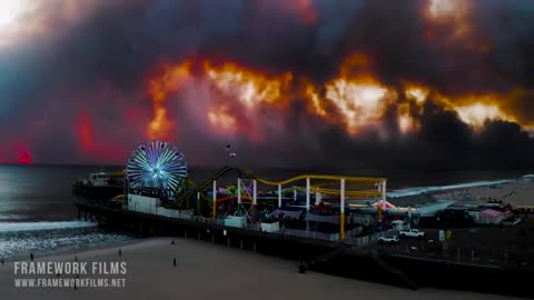 alisades Fire Behind Santa Monica Pier, January 2025