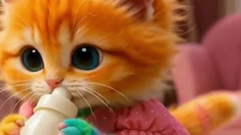 Cute cat is walking and drinking milk 💕❤️