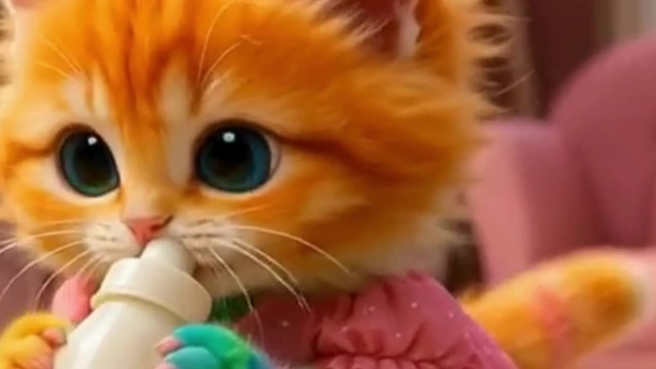 Cute cat is walking and drinking milk 💕❤️