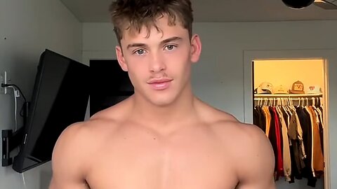 Handsome muscular guy showing off his muscles