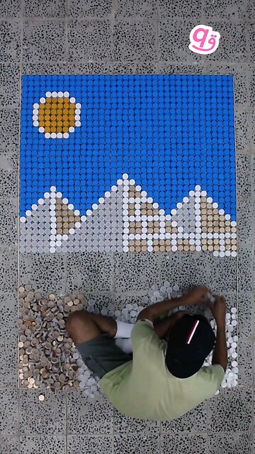 Built Egypt’s Great Pyramids in 3D using 1,872 bottle caps! ♻️ #3d #3dart #pyramids #qamhani #shorts