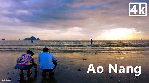 [4K🇹🇭] SUNSET WALK on AO NANG BEACH in THAILAND