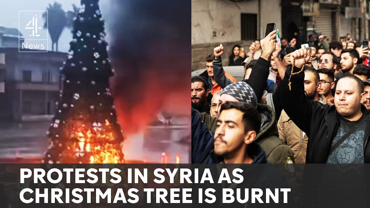 Hundred protests in Syria after Christmas tree set alight