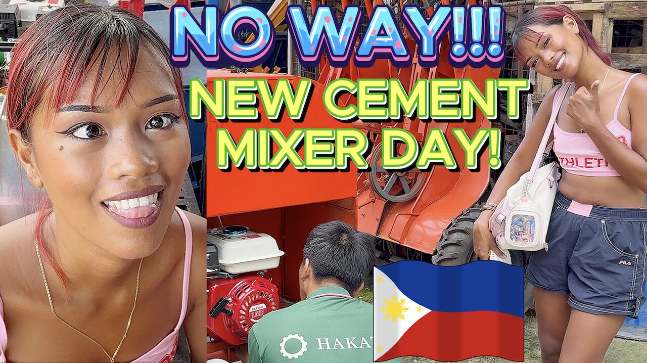Filipina BUYS NEW CEMENT MIXER & FIRST START & NEW 4X4 TIRES! OFF GRID ISLAND PHILIPPINES LIVING