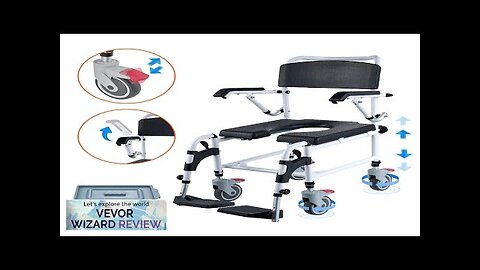 VEVOR Shower Commode Wheelchair with 4 Lockable Wheels Footrests Flip-up Arms 3-Level Review