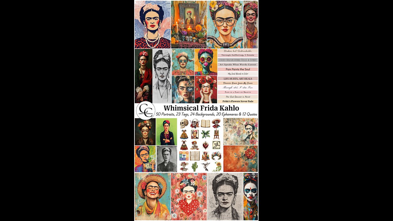 Whimsical Frida Kahlo Images, Mexican Surreal Digital Art, Portrait, Landscapes, Bookmark Tags