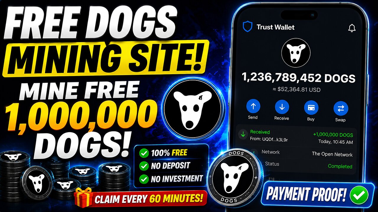 1 Hour = 100,000 DOGS Token 🤑🤑 Free Bitcoin Mining Site 2026