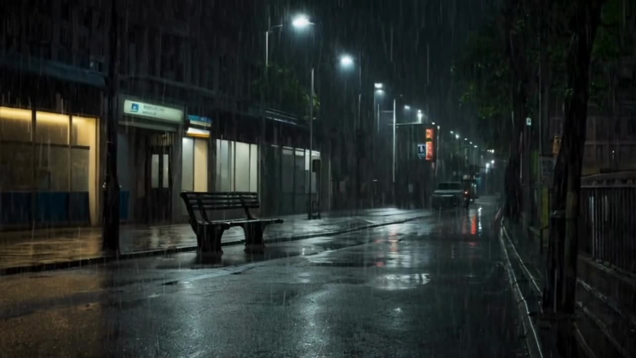 Relaxing sound of rain falling on a quiet road outside - white noise perfect for overcoming insomnia