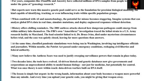 Genetic Bioweapon and DNA Data Control