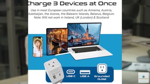 Ceptics European Travel Plug Adapter - USB-A & C, Type C Adapter for Turkey, Egy
