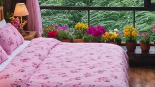 Resort Bedroom with Pink Bedding.
