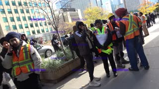 Permanent Residents Skilled Trades (telecom) picket outside 400 University Avenue