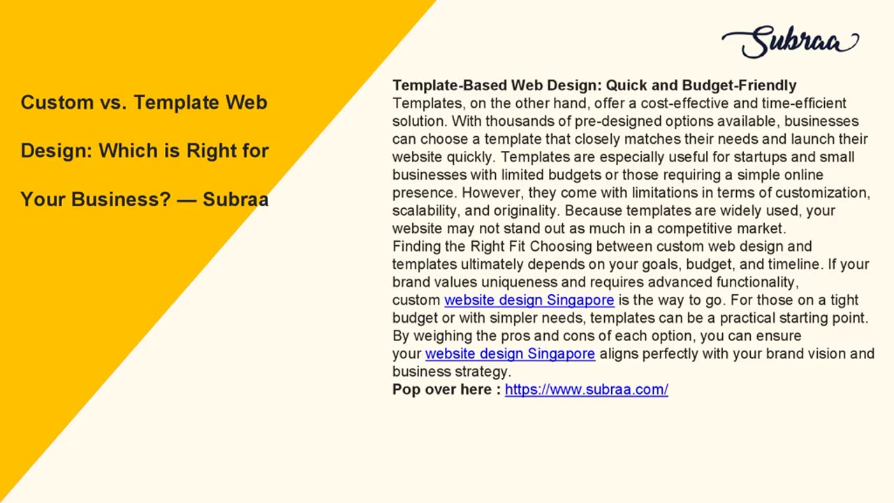 Custom vs. Template Web Design: Which is Right for Your Business? — Subraa