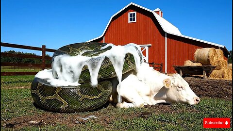 Heroic Rescue: Mother Cow Saved from Deadly Python Attack! 🐄🐍💪