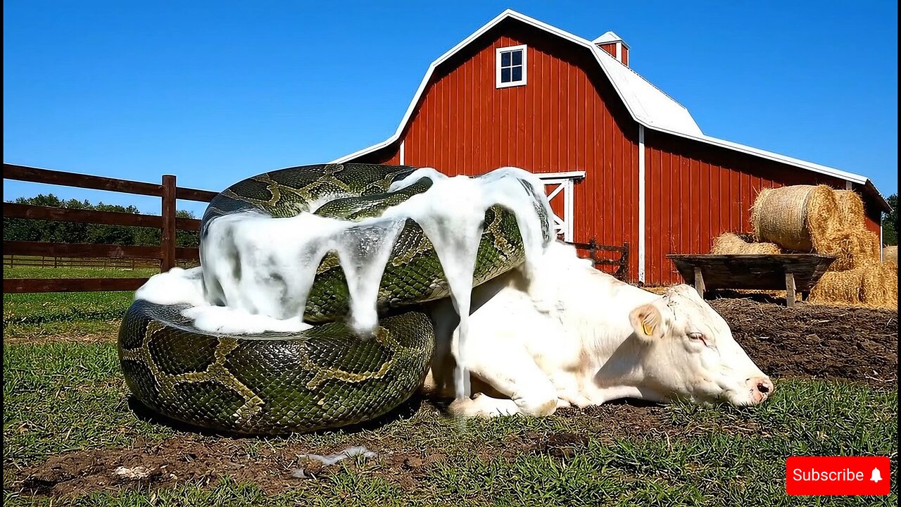 Heroic Rescue: Mother Cow Saved from Deadly Python Attack! 🐄🐍💪