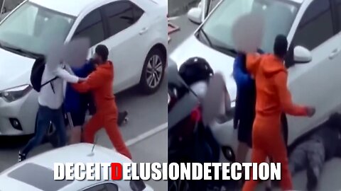 A black suspect was seen violently assaulting numerous white people during a parking spot dispute