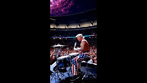 Donald Trump plays kickstart my heart on the drums in concert.