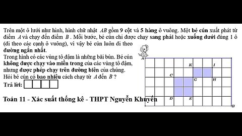 THPT Nguyễn Khuyến: Trên một ô lưới như hình, hình chữ nhật AB gồm 9 cột và 5 hàng ô vuông. Một bé