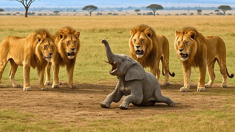 Lonely Baby Elephant Surrounded by Lions Watch Who Came to Rescue