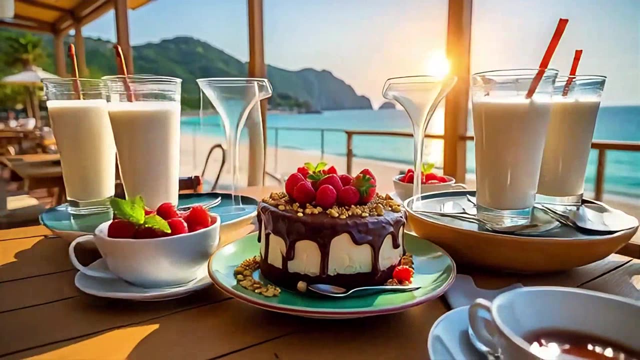 Exquisite chocolate dessert with a breathtaking ocean view.