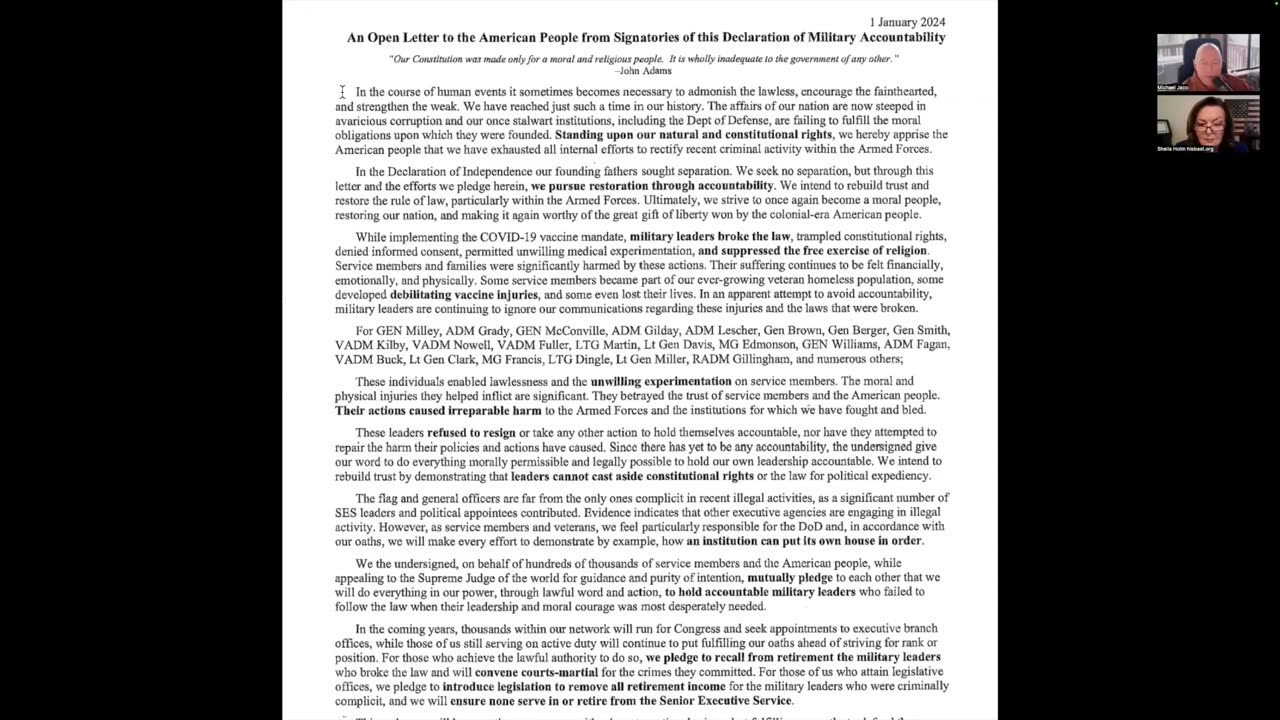 Sheila Holm on the coming meeting with military Generals and Admirals that will change everything