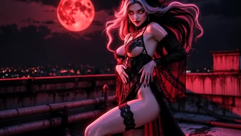 Horned Succubus Reigns Over the Crimson Night City, AI Video