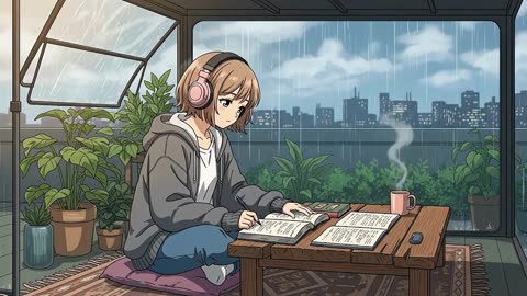 Rooftop Study Room with Rain Sounds -Ambience for Studying, Relaxing Rain Sound On Window Meditation