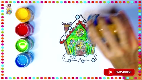 Glittery Christmas House Painting for Kids| Easy Holiday Art for age 8-10